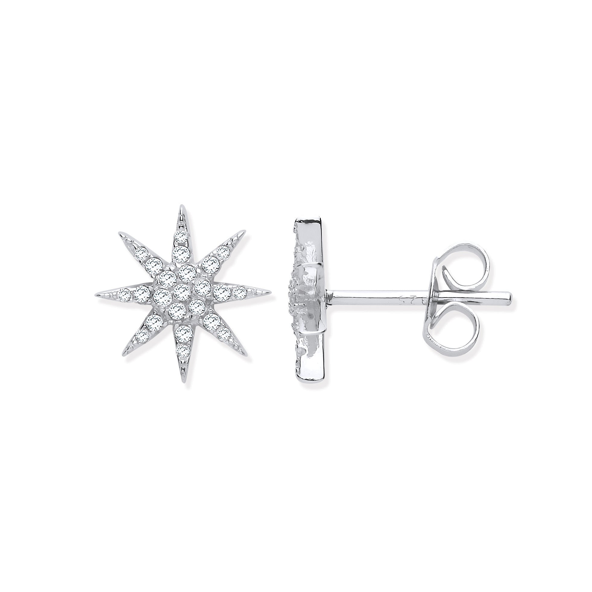 925 Sterling Silver Starburst Cubic Zirconia Stud Earrings