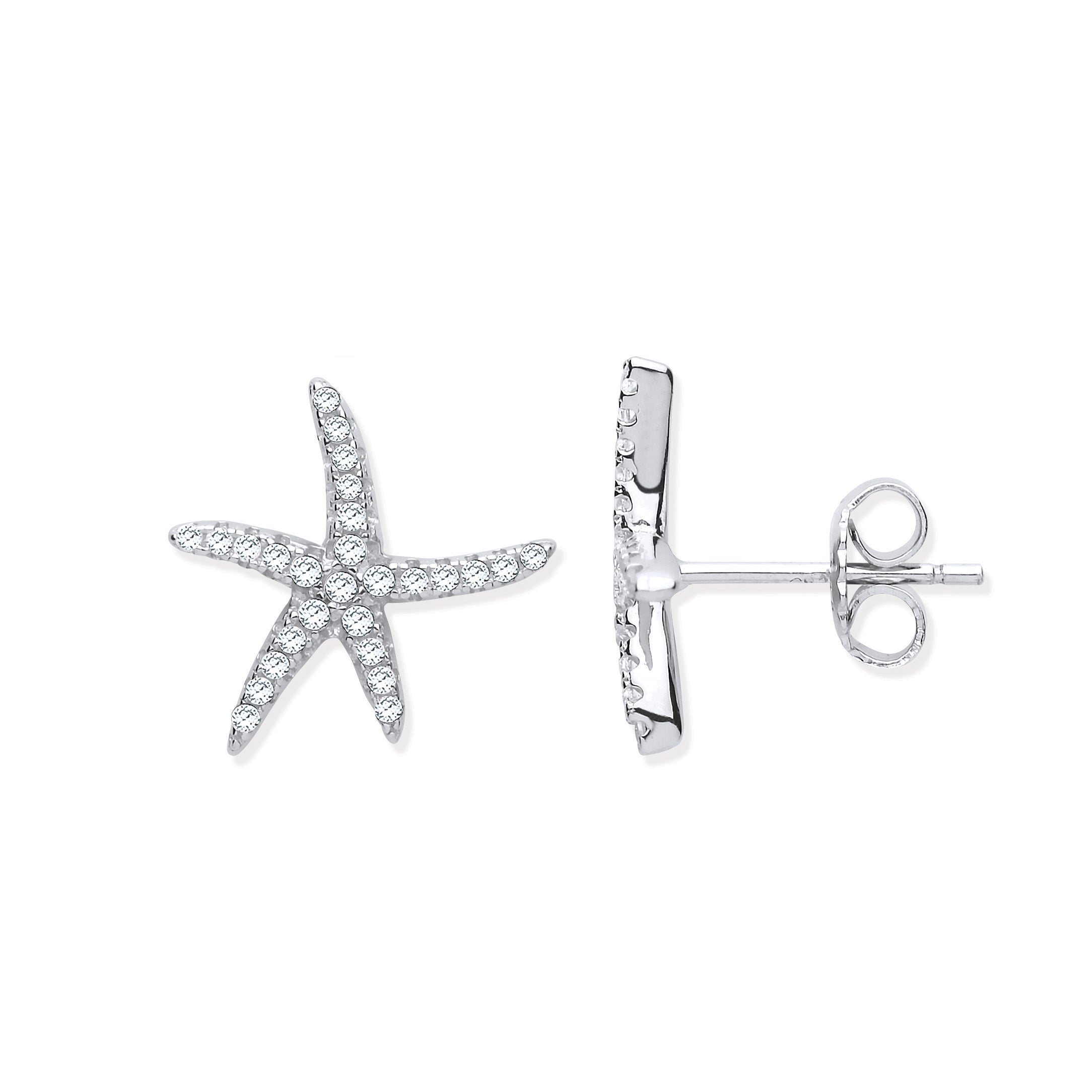 925 Sterling Silver Starfish Cubic Zirconia Studs