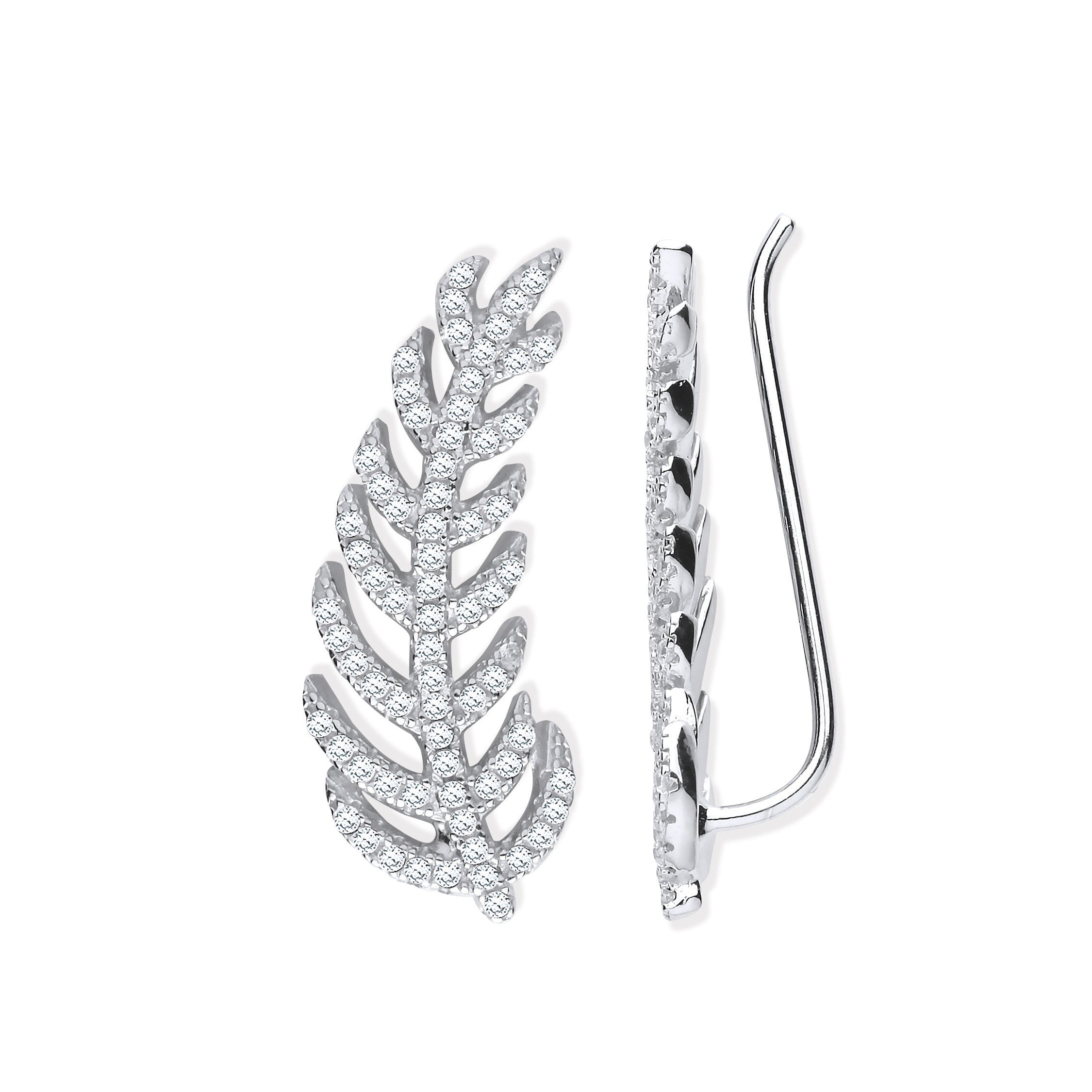 925 Sterling Silver CZ Leaf Earcuff, Crawler, Earrings