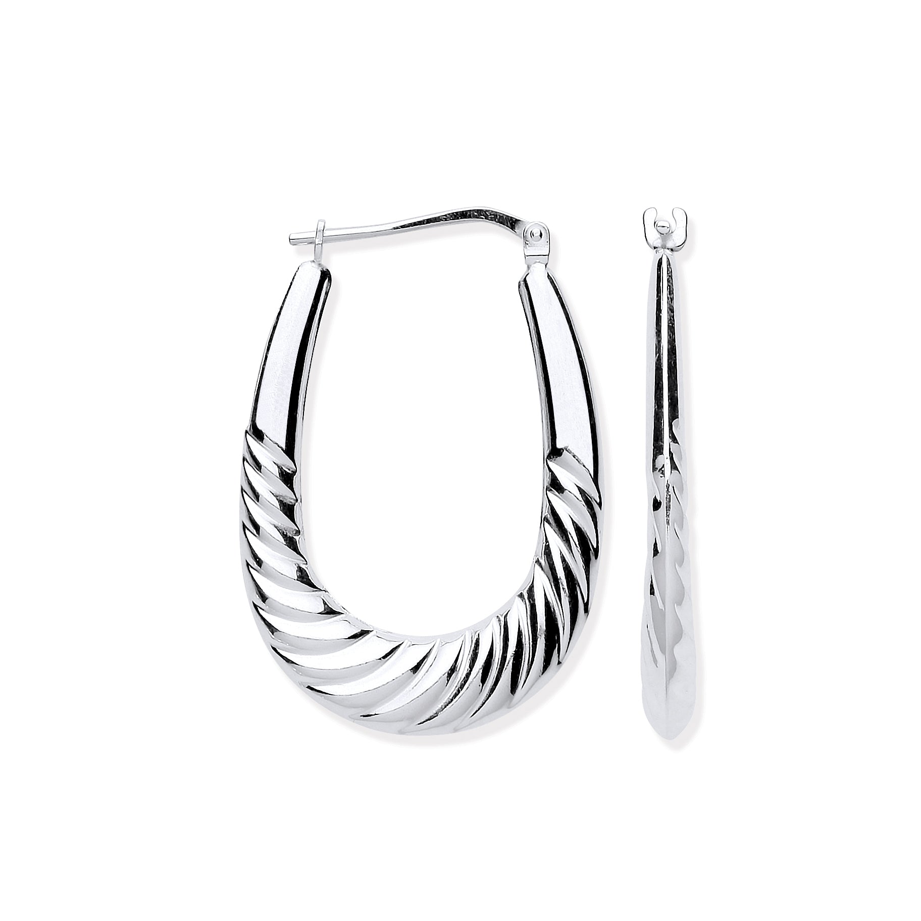 925 Sterling Silver Twisted Ridge Oval Creoles