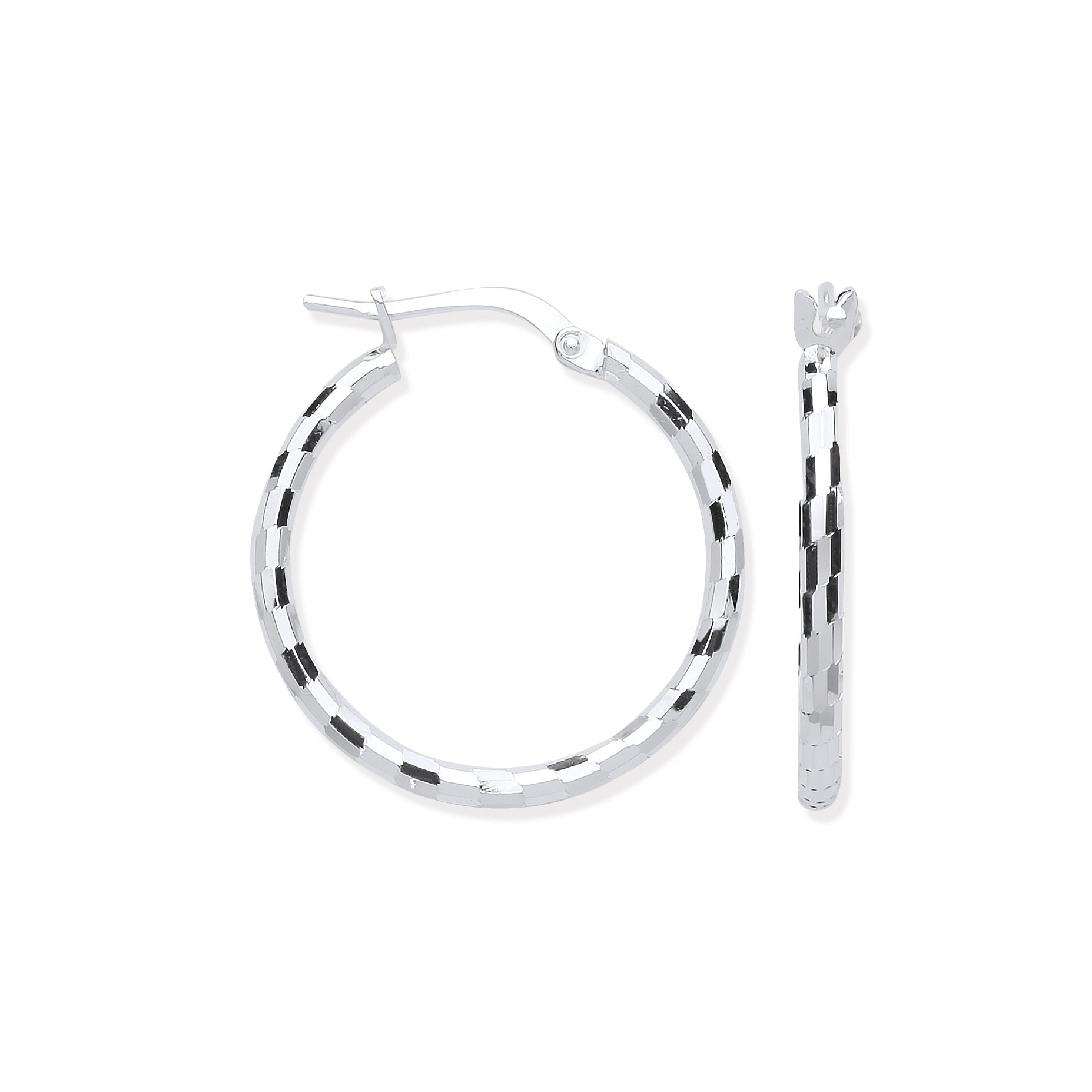 925 Sterling Silver 20mm Hoop, Checkerboard Design