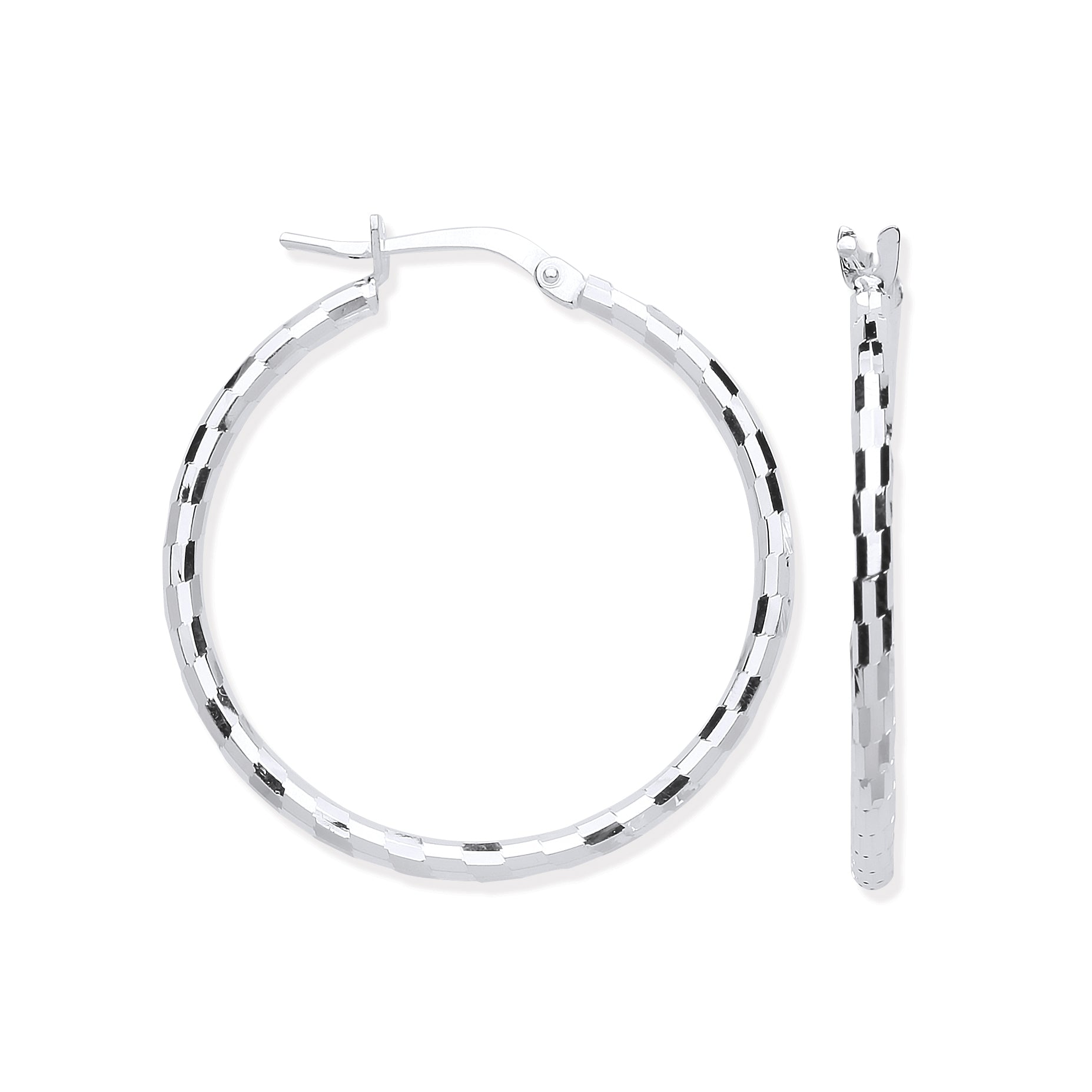 925 Sterling Silver 25mm Hoop, Checkerboard Design