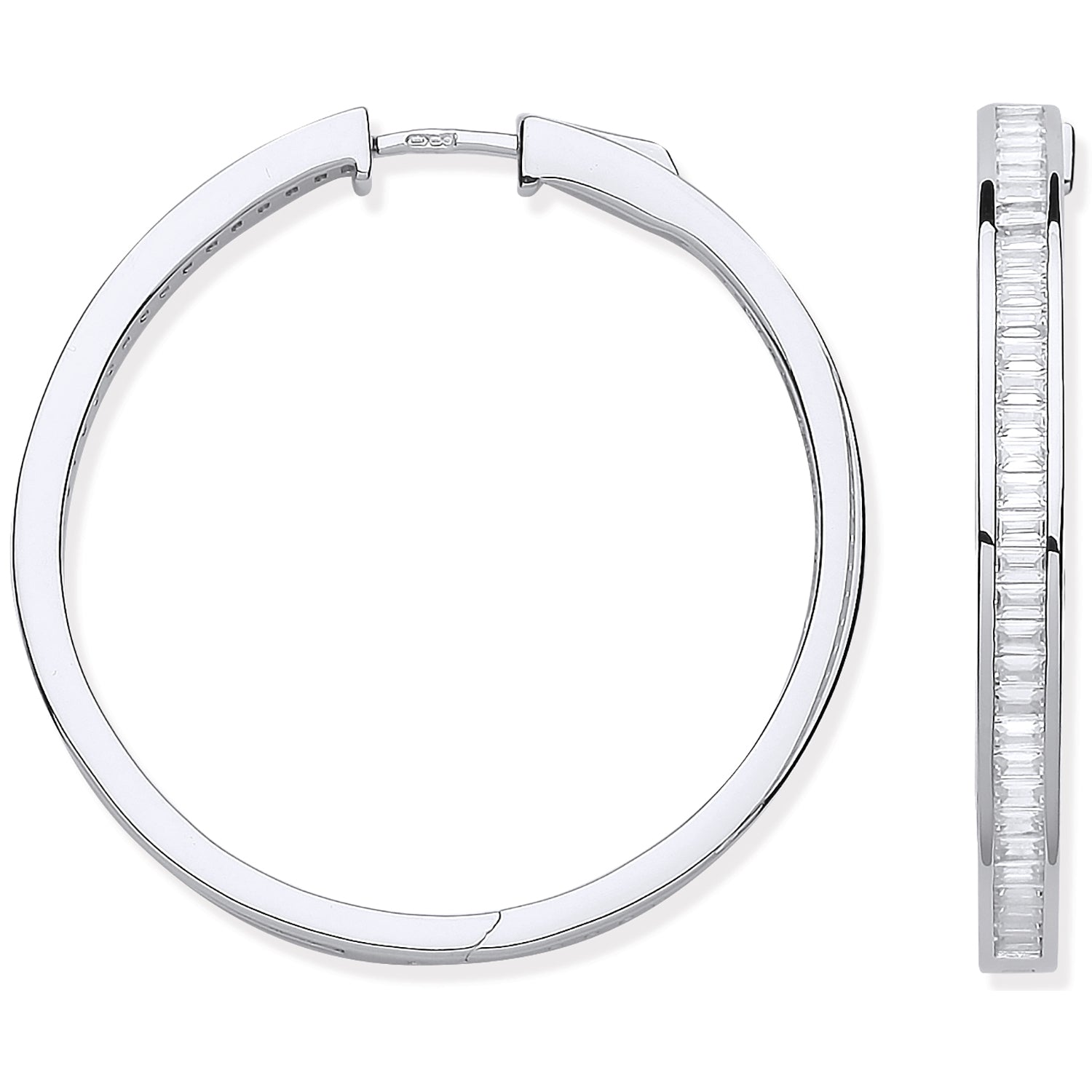 925 Sterling Silver Baguette Cut Hoop Earrings