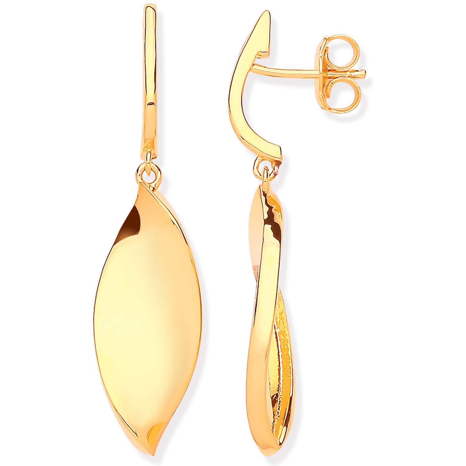 925 Sterling Silver Yellow Gold Plated Twist Drop Earrings