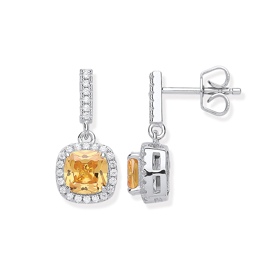 925 Sterling Silver Yellow Cubic Zirconia Drop Earrings