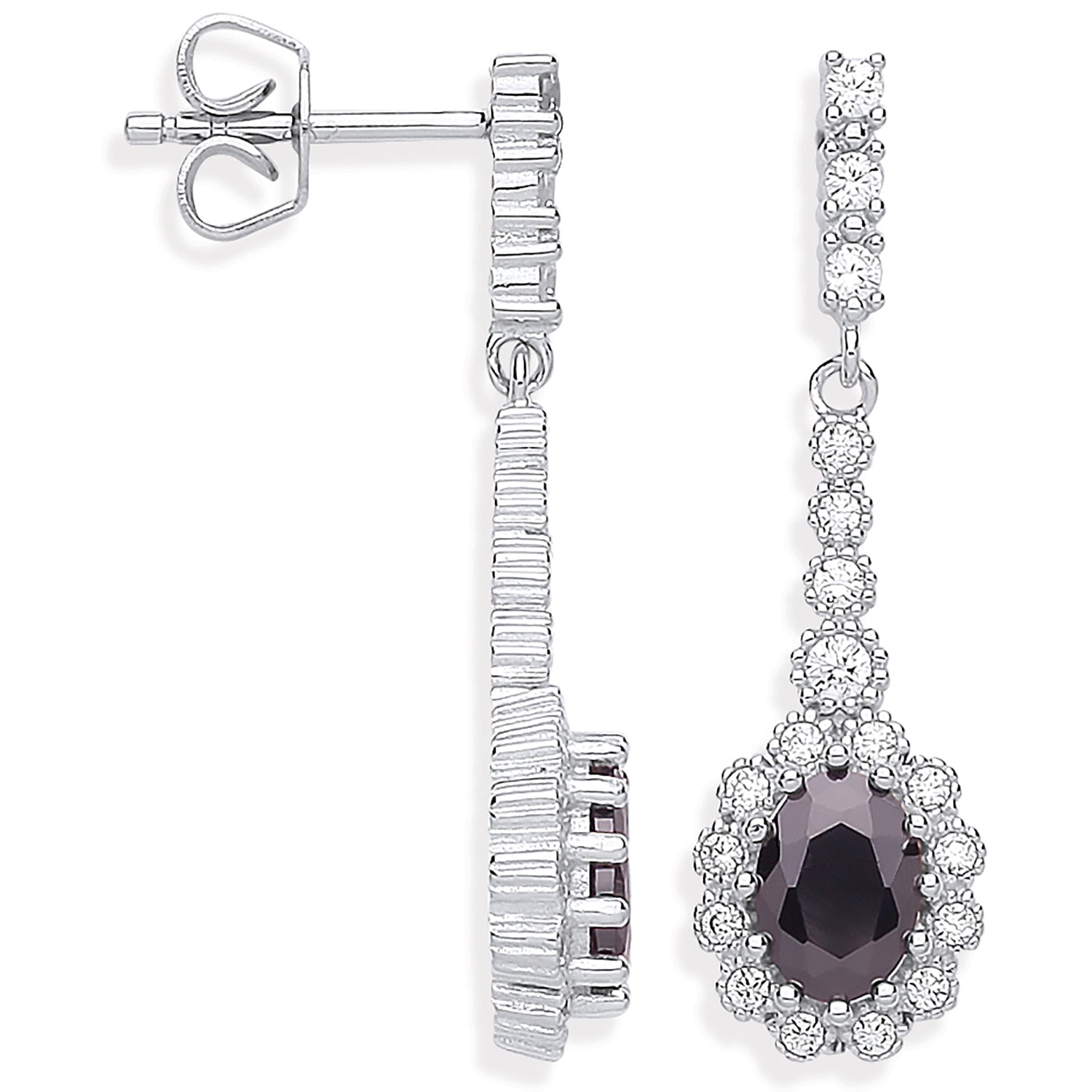 925 Sterling Silver Black Cluster Cubic Zirconia Drop Earrings