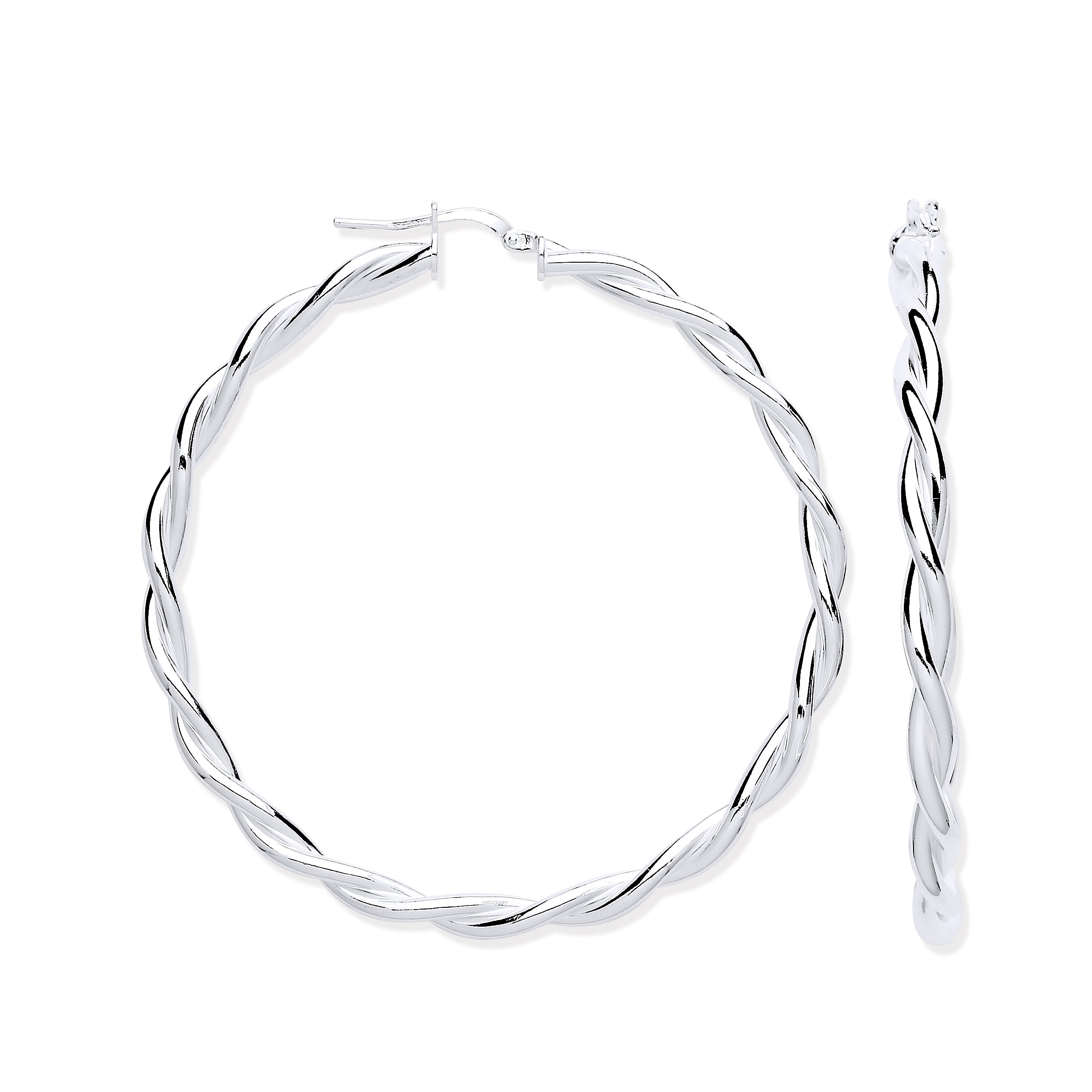 925 Sterling Silver 57.5mm Twist Hoop Earrings