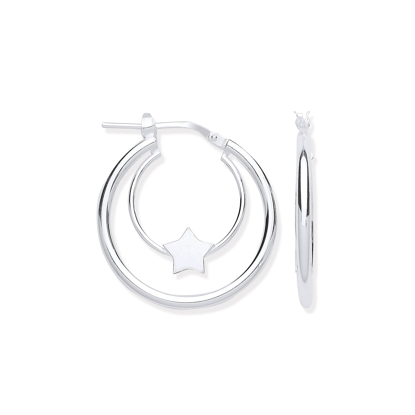 925 Sterling Silver Double Tube Star Hoop Earrings