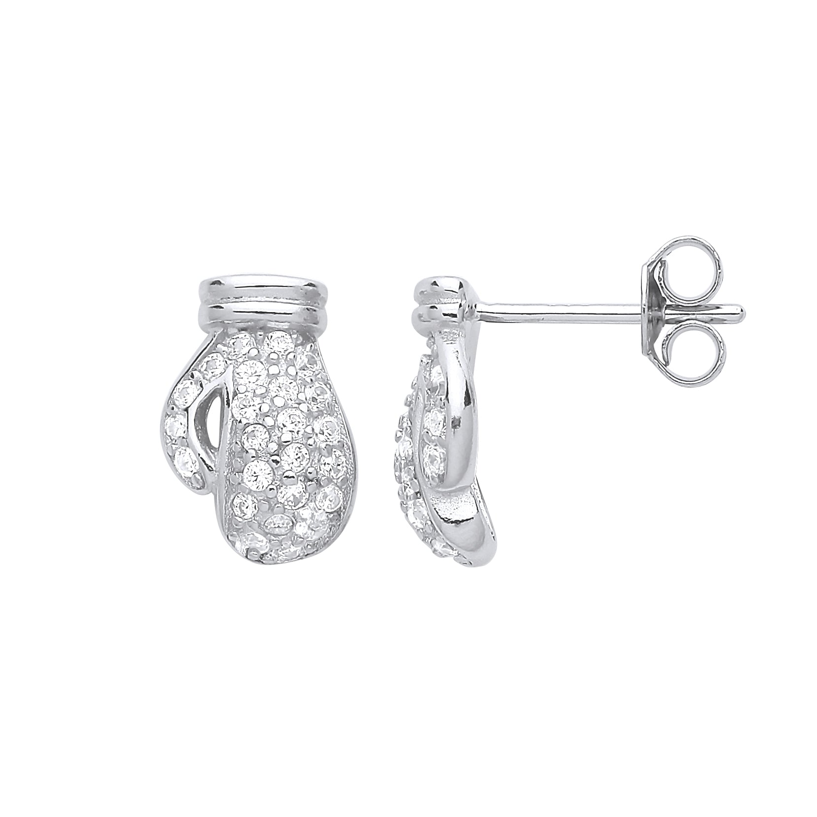 925 Sterling Silver Cubic Zirconia Boxing Gloves Stud Earrings