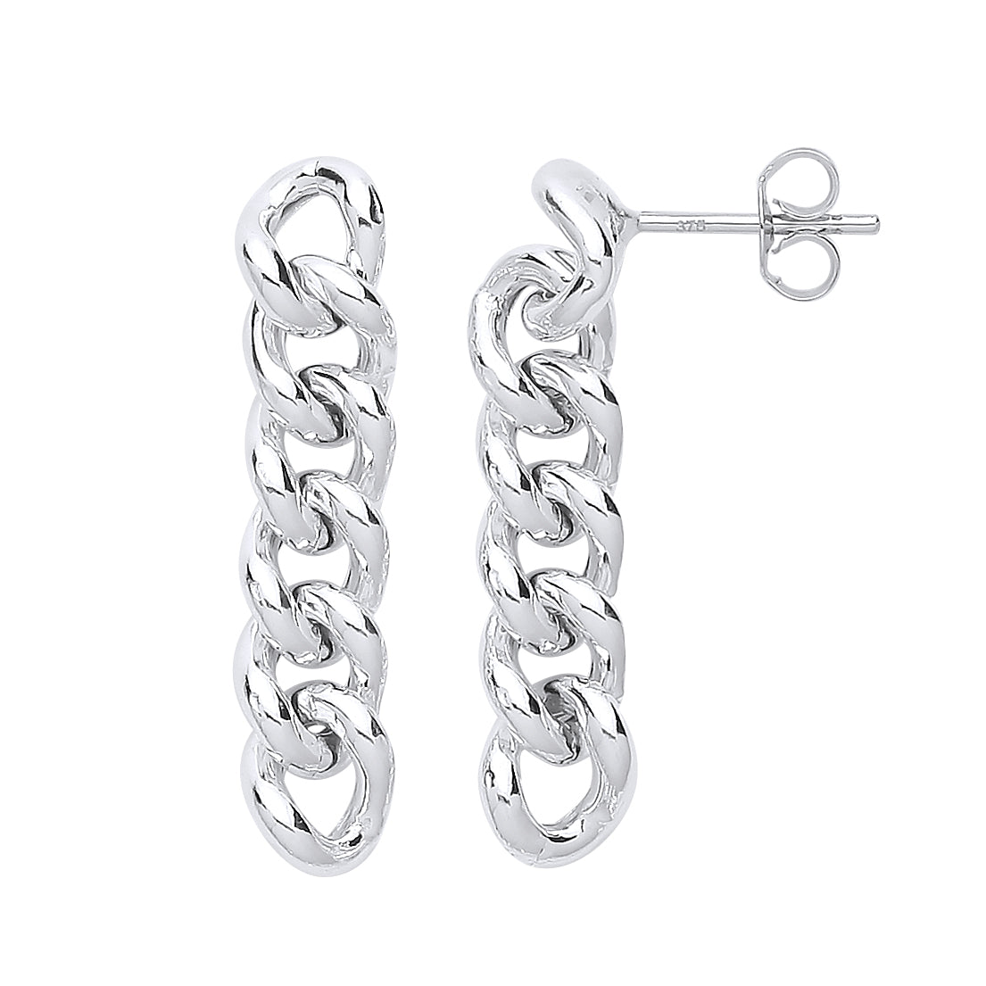 925 Sterling Silver Curb Chain Drop Earrings