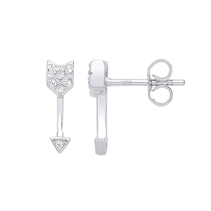 925 Sterling Silver Arrow Cubic Zirconia Studs