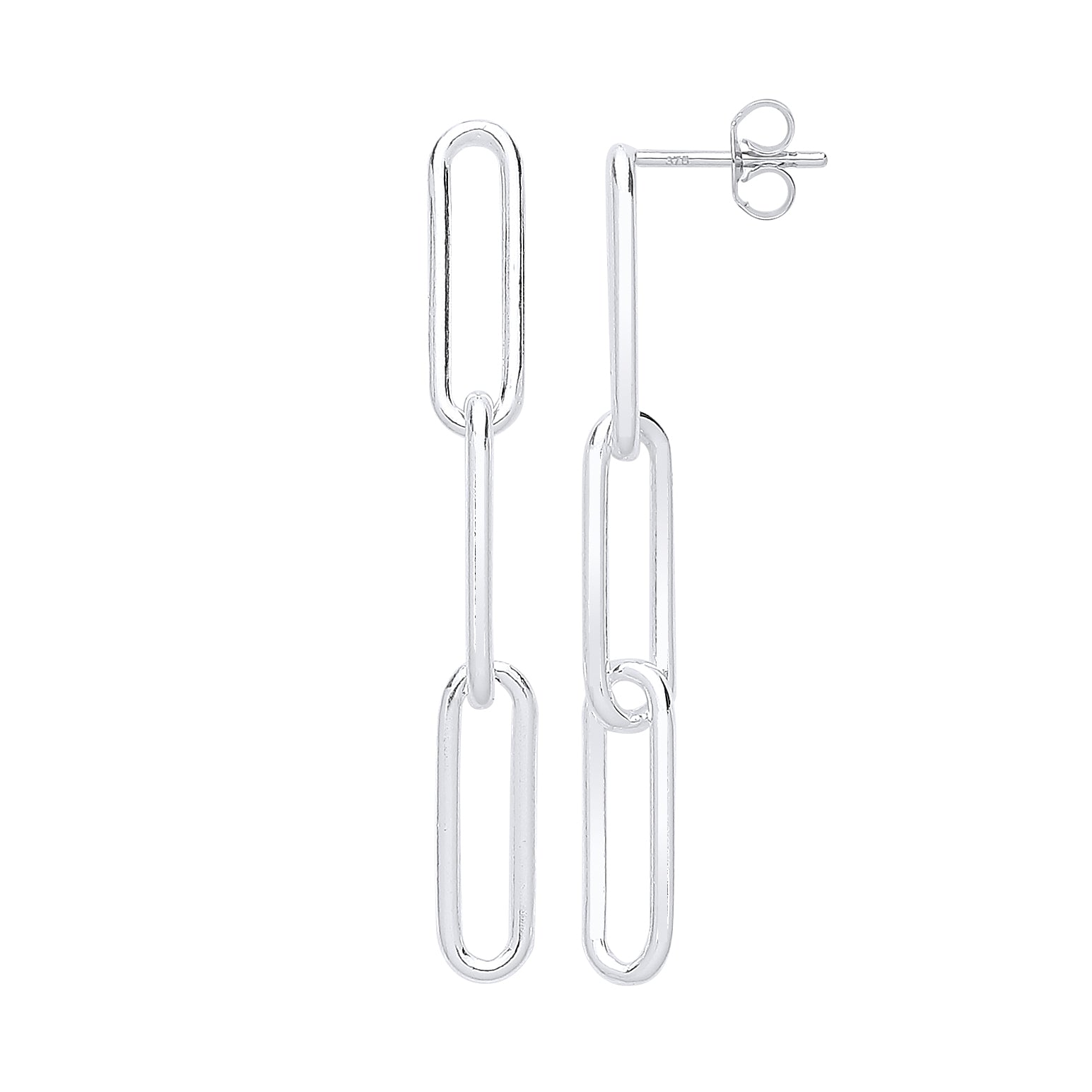 925 Sterling Silver Paper Clip Link Drop Earrings