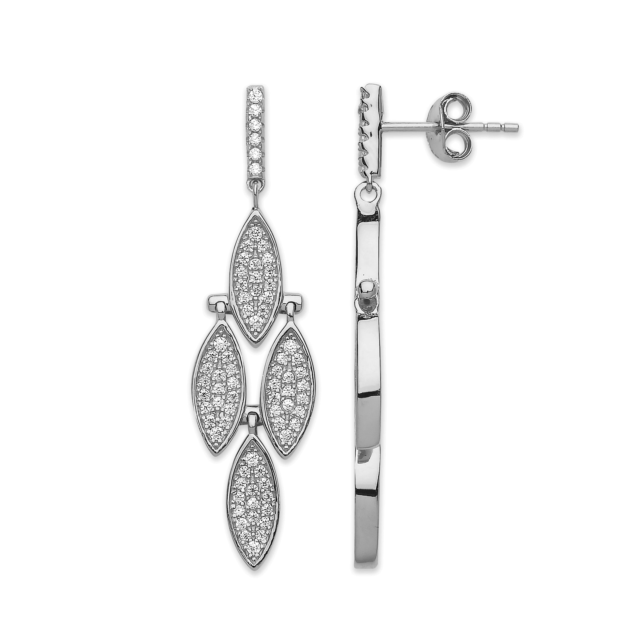 925 Sterling Silver Multi Marquise Cz Drop Earrings