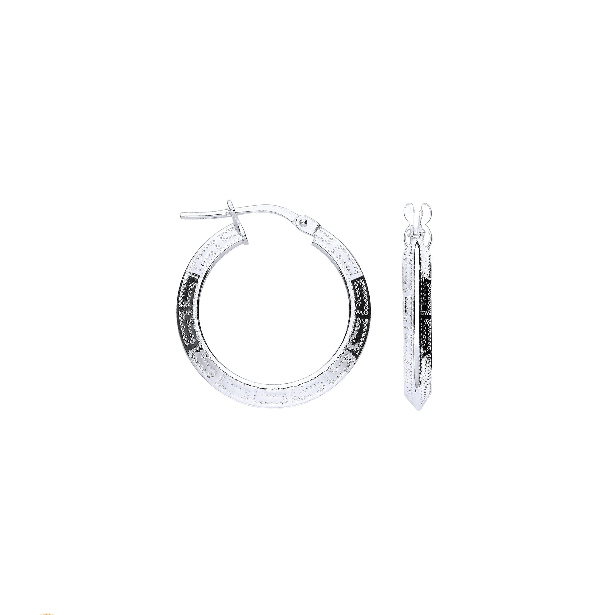 925 Sterling Silver Greek Key 20mm Hoop Hollow Earrings