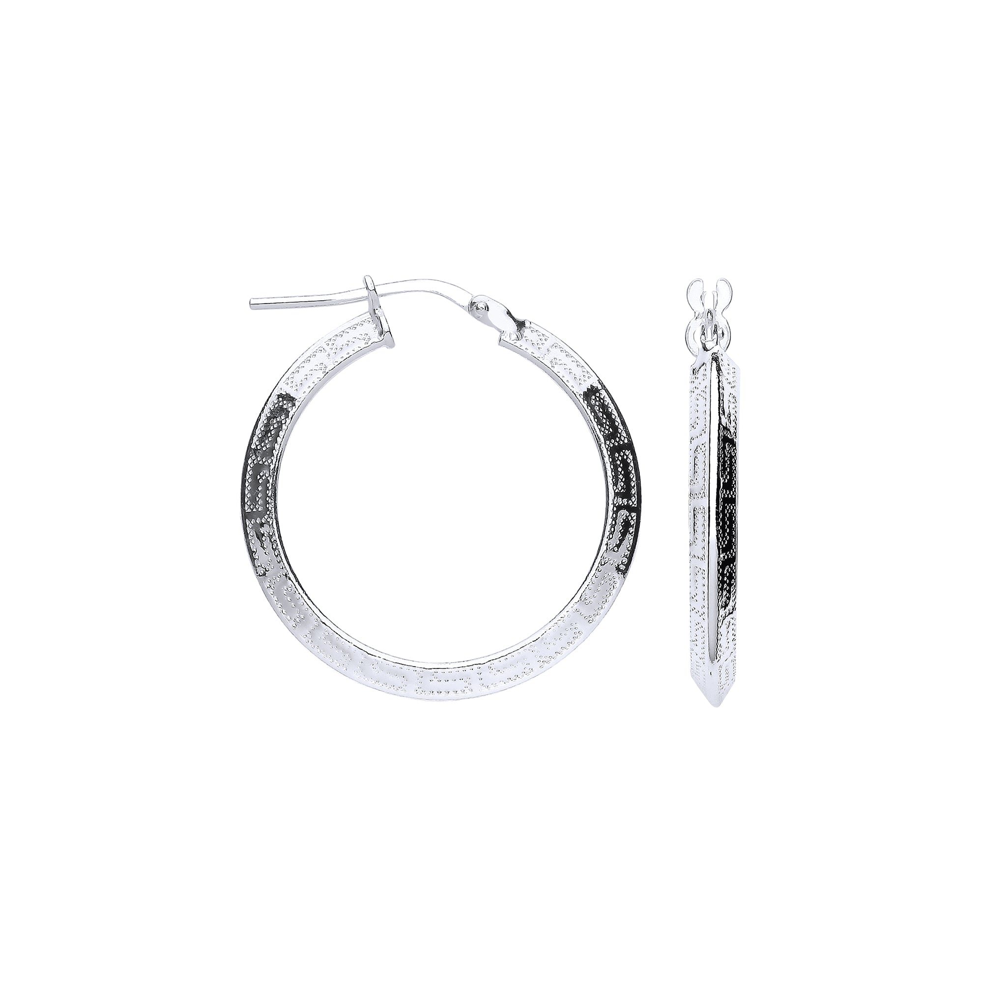 925 Sterling Silver Greek Key 25mm Hoop Hollow Earrings