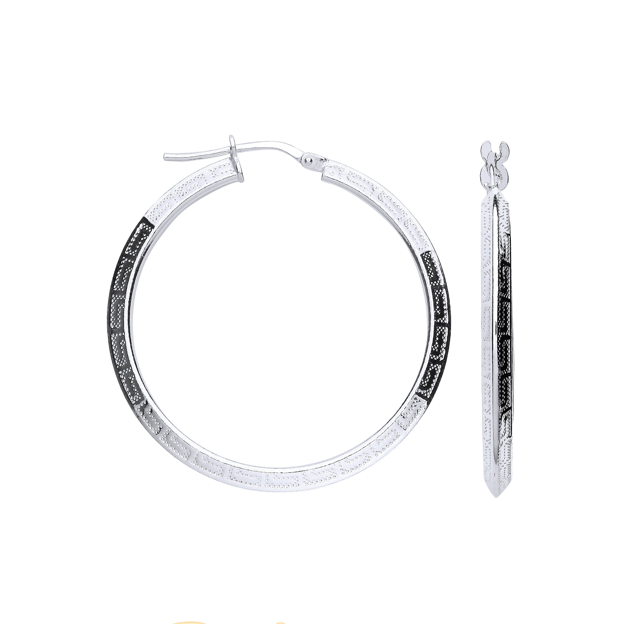 925 Sterling Silver Greek Key 35mm Hoop Hollow Earrings