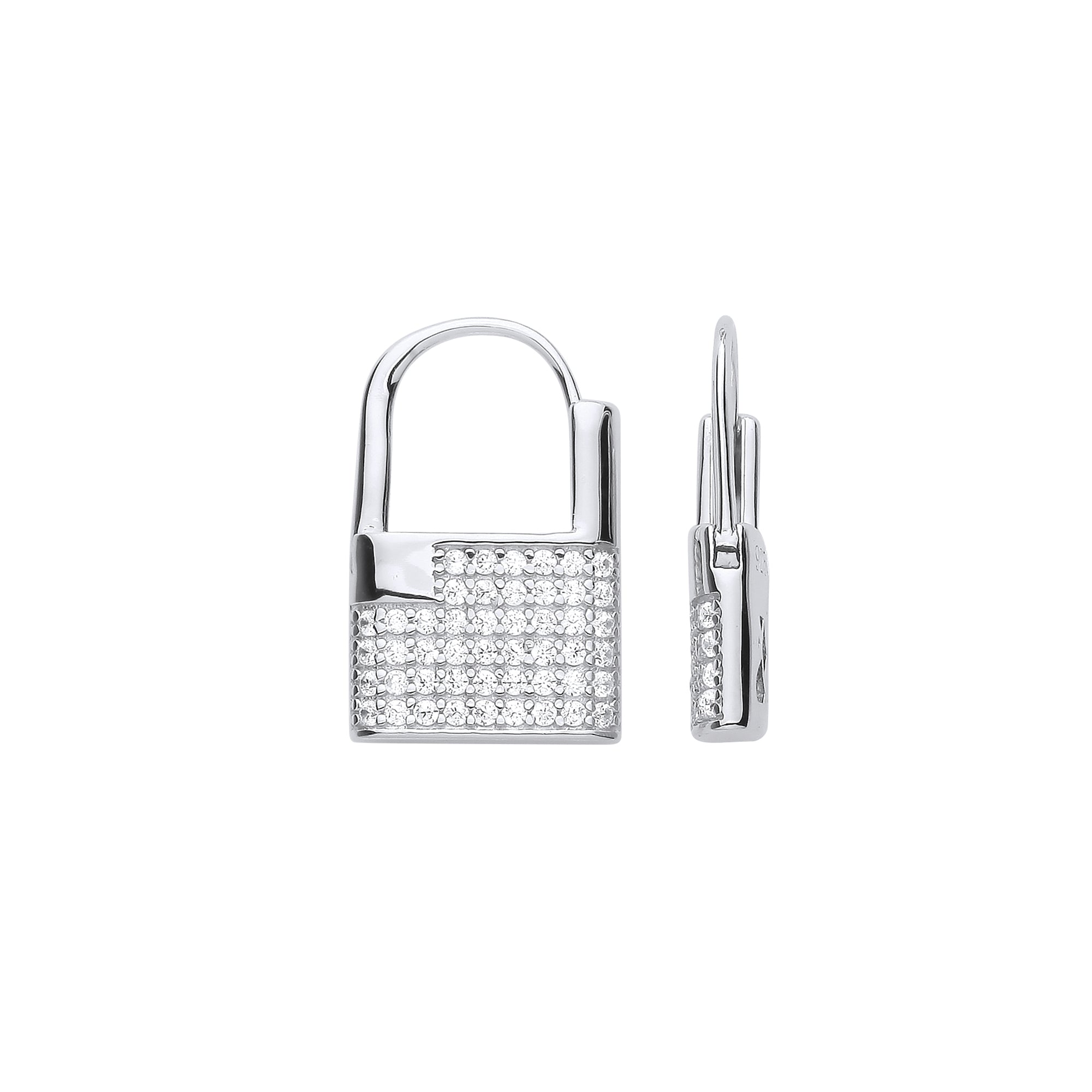 925 Sterling Silver Cubic Zirconia Padlock Drop Earrings