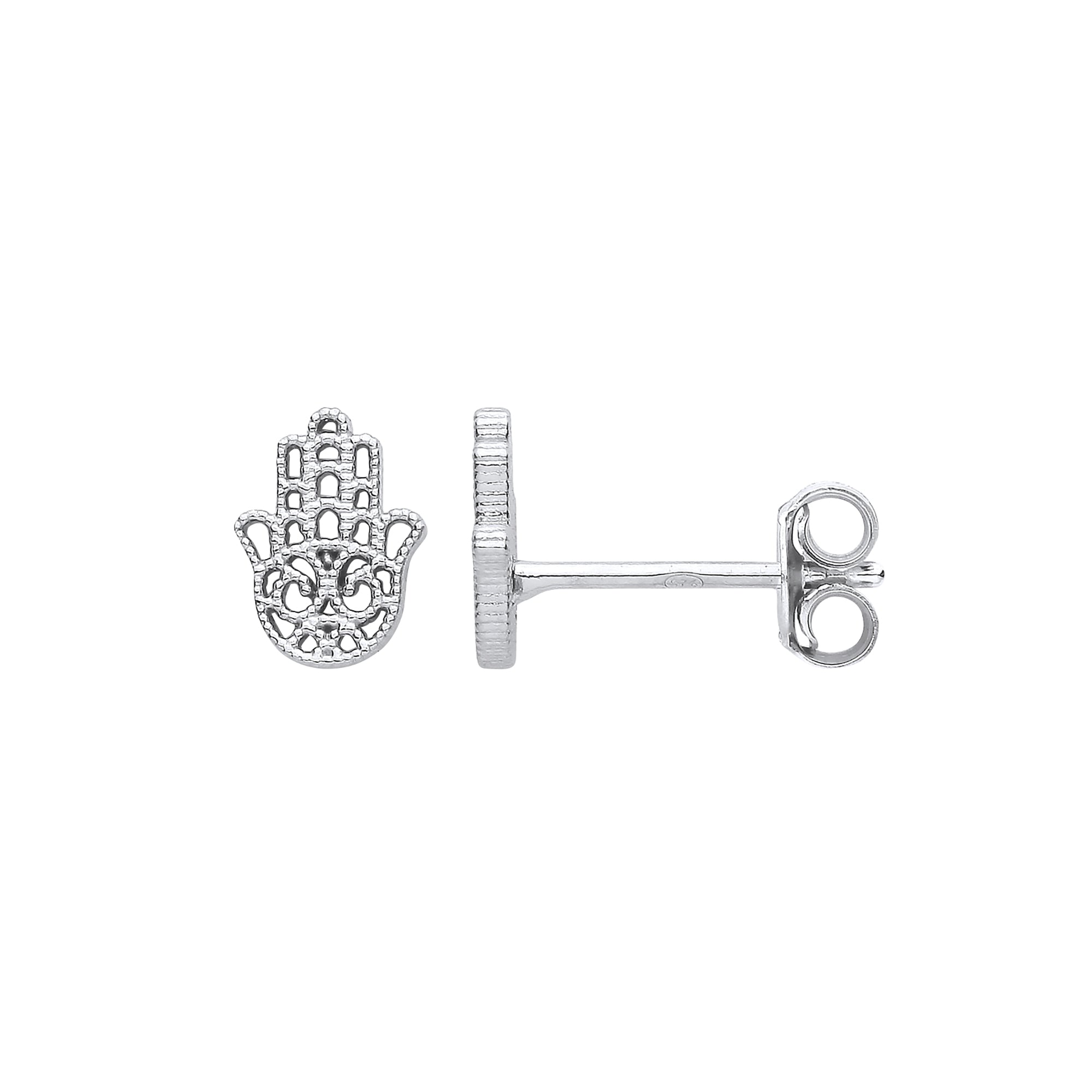 925 Sterling Silver Hamsa Hand Stud Earrings