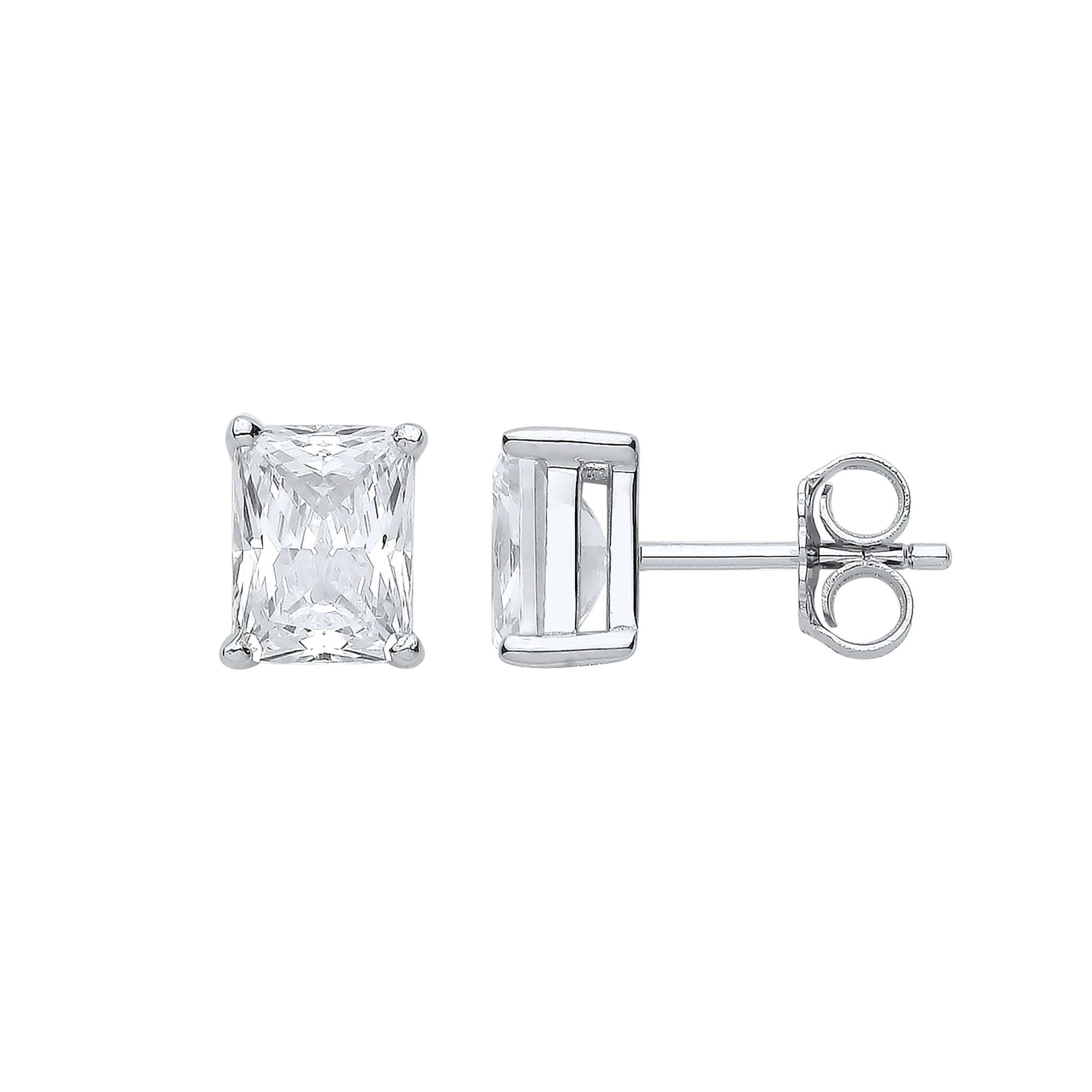 Sterling Silver Clear Cubic Zirconia Emerald Cut Studs