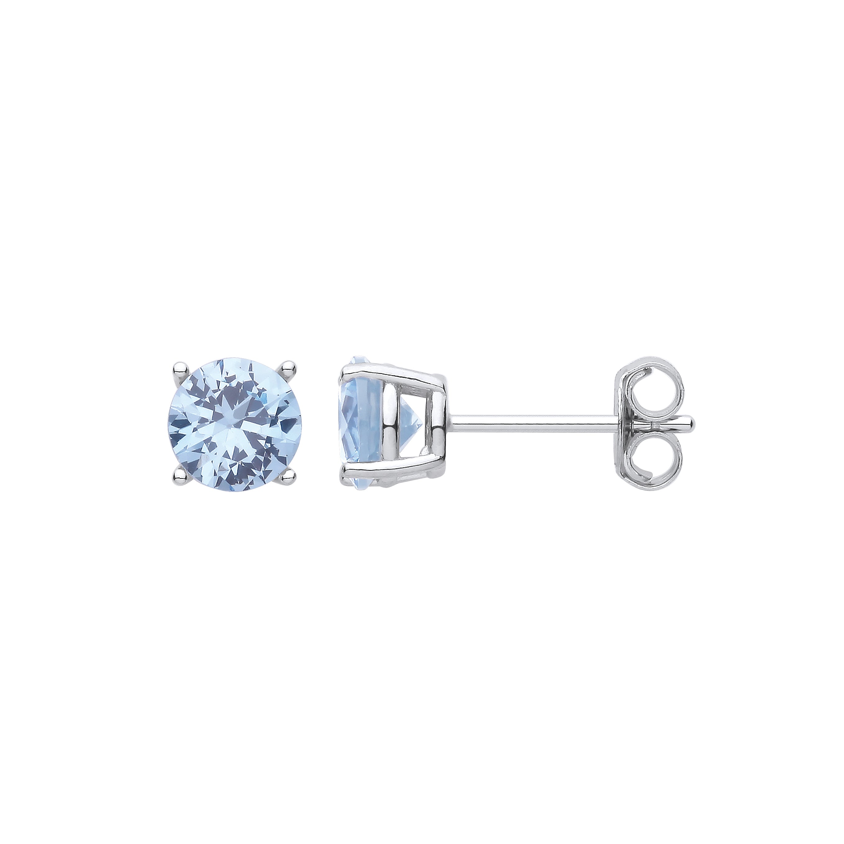 925 Sterling Silver Blue Cubic Zirconia Round Brilliant 6mm Studs