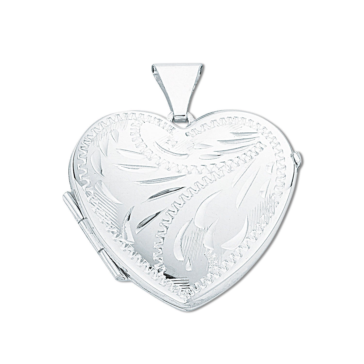 925 Sterling Silver Medium Engraved Heart Shaped Locket with 18" Chain