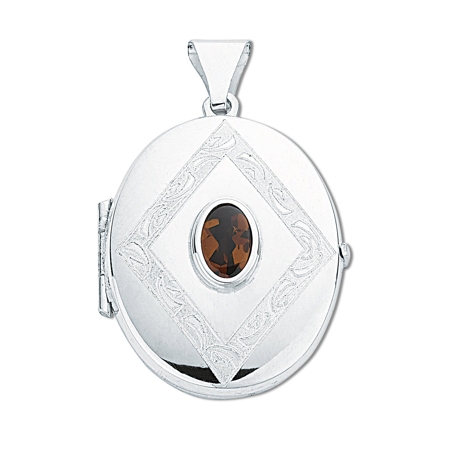 925 Sterling Silver Oval Shaped Garnet Set Locket