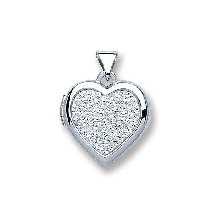 925 Sterling Silver Heart all Crystals Locket with Chain