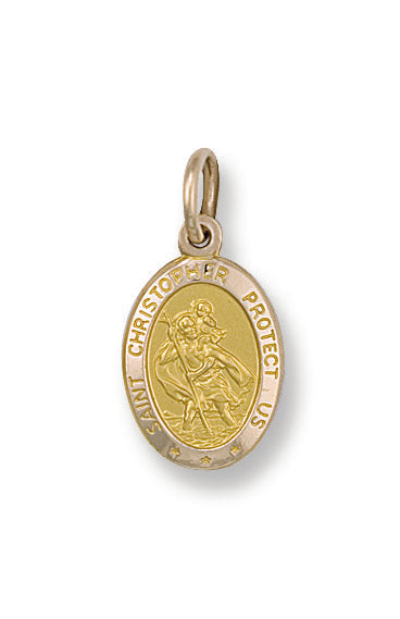 9ct Yellow Gold Oval Saint Christopher Protect Us Pendant