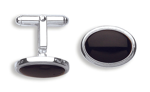 925 Sterling Silver Black Onyx Oval Cufflinks