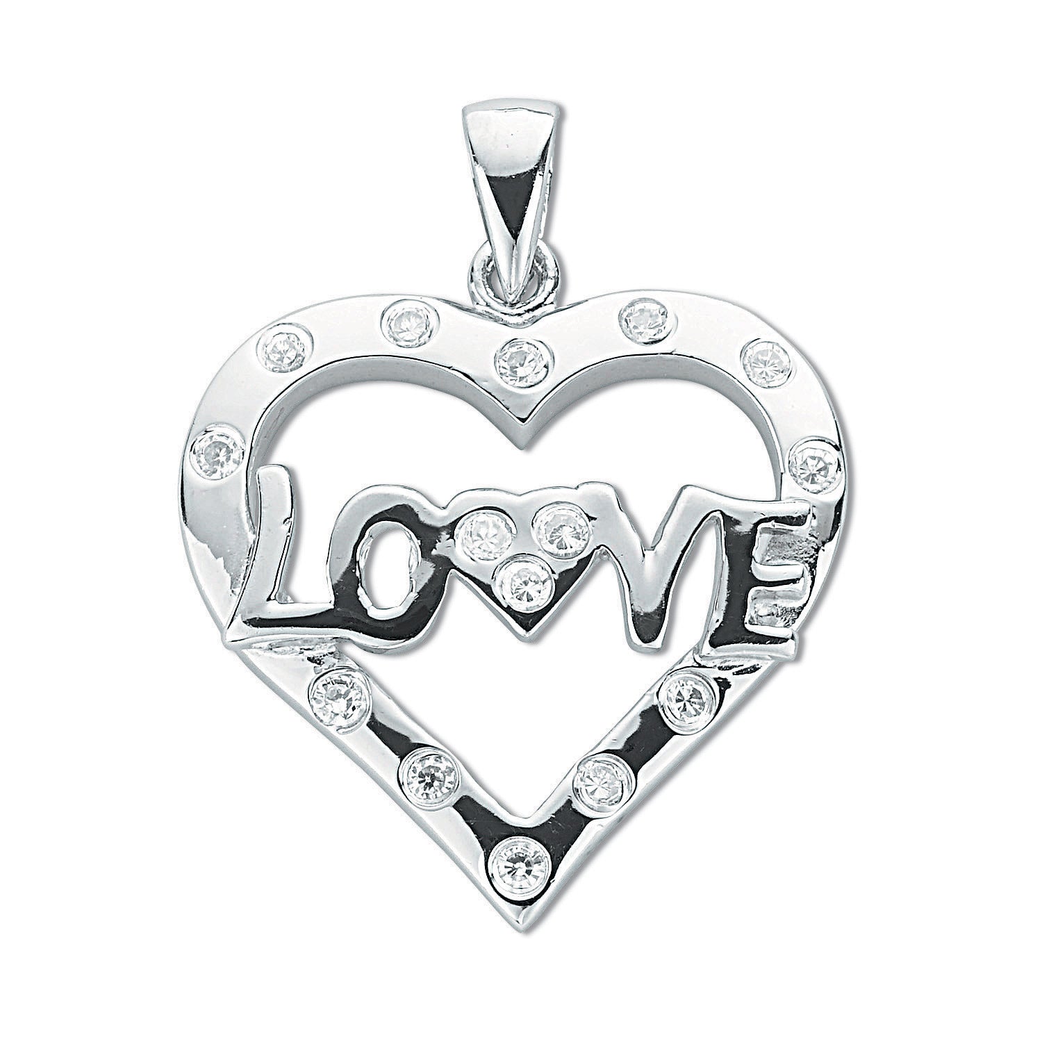 925 Sterling Silver Cz Heart Love Pendant with Chain