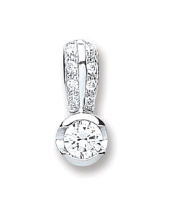 925 Sterling Silver Rubover Set Cz Single Stone Pendant with Chain