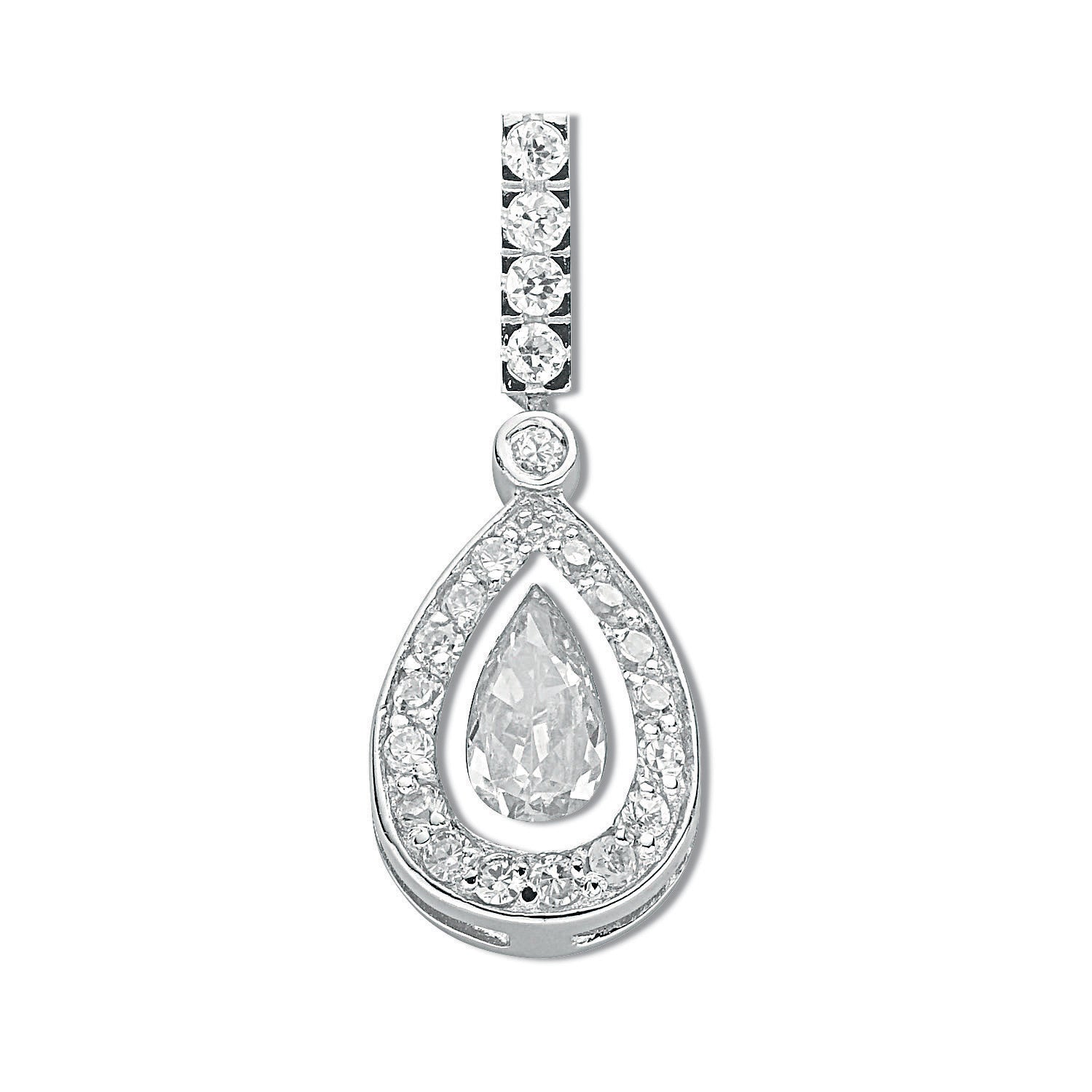 925 Sterling Silver Pear Cut Cz Cluster Drop Pendant with Chain