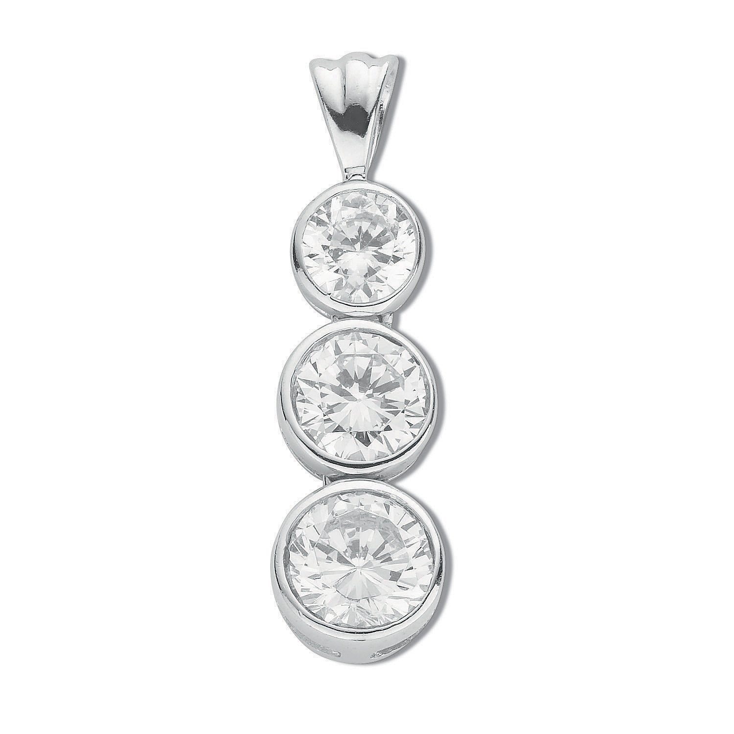 925 Sterling Silver Rubover Set Cz Trilogy Drop Pendant with Chain