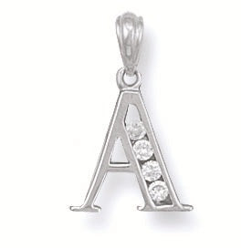 925 Sterling Silver Channel Set Cz Initial Pendant with 18" Chain