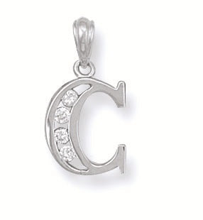 925 Sterling Silver Channel Set Cz Initial Pendant with 18" Chain