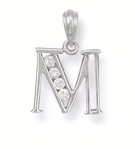 925 Sterling Silver Channel Set Cz Initial Pendant with 18" Chain