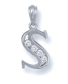 925 Sterling Silver Channel Set Cz Initial Pendant with 18" Chain