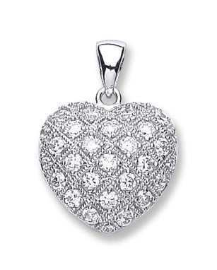 925 Sterling Silver Pave Set Fancy Cz Heart Pendant with 18" Chain