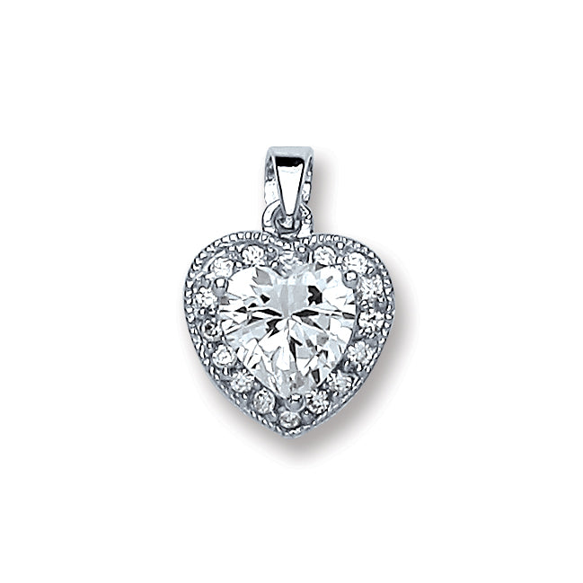 925 Sterling Silver Heart Cz Pendant with Chain