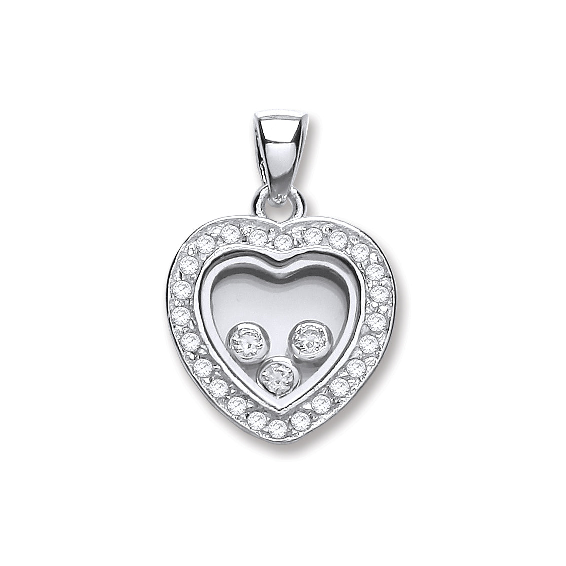 925 Sterling Silver Floating Cz Heart Pendant with 18" Chain