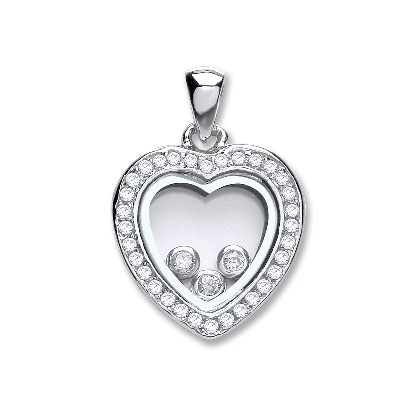 925 Sterling Silver Large Floating Cz Heart Pendant with 18" Chain