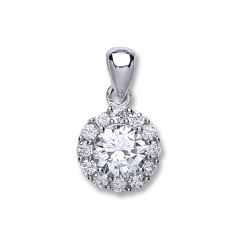 925 Sterling Silver Round Cz Cluster Pendant with Chain