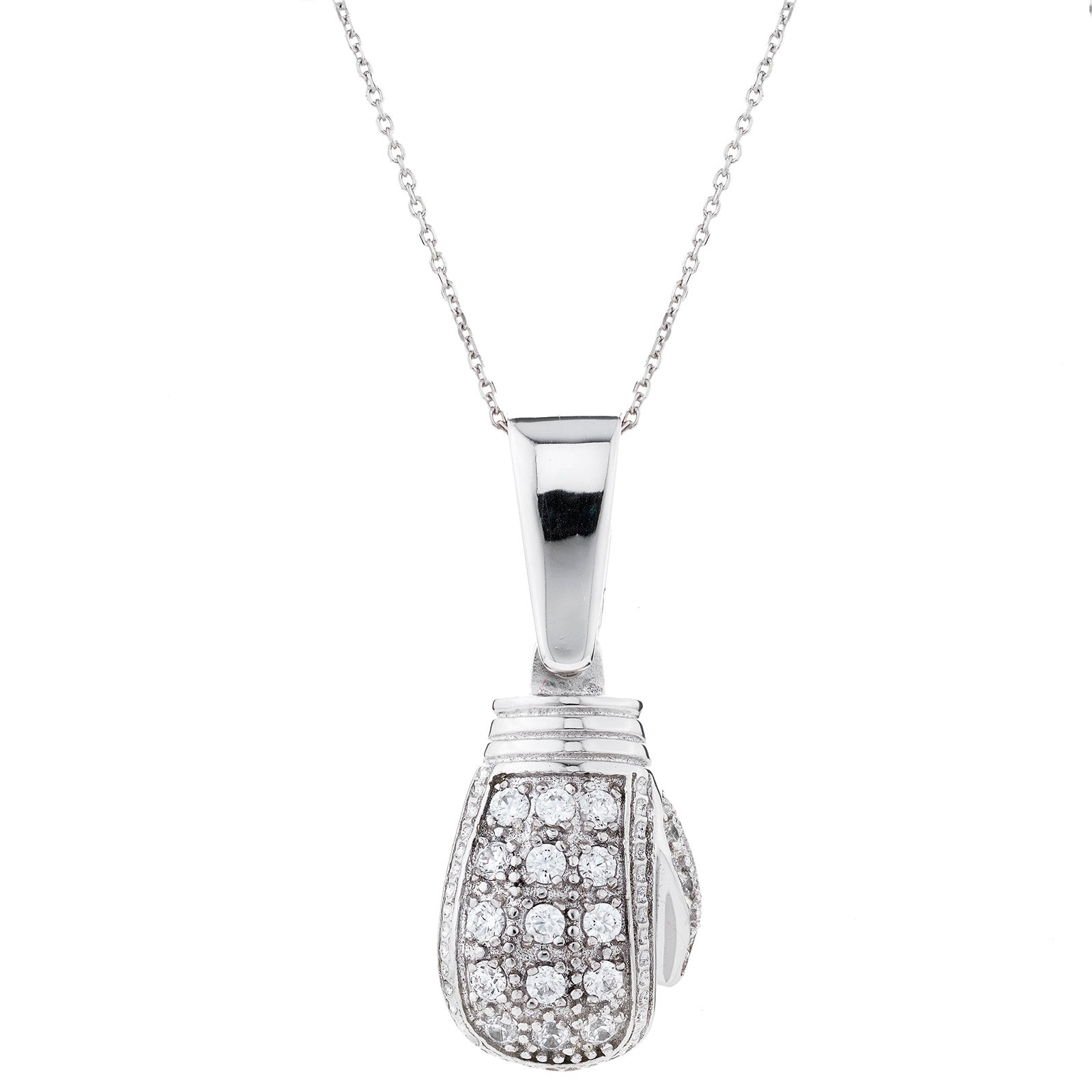 925 Sterling Silver Boxing Glove Cz Pendant with Chain