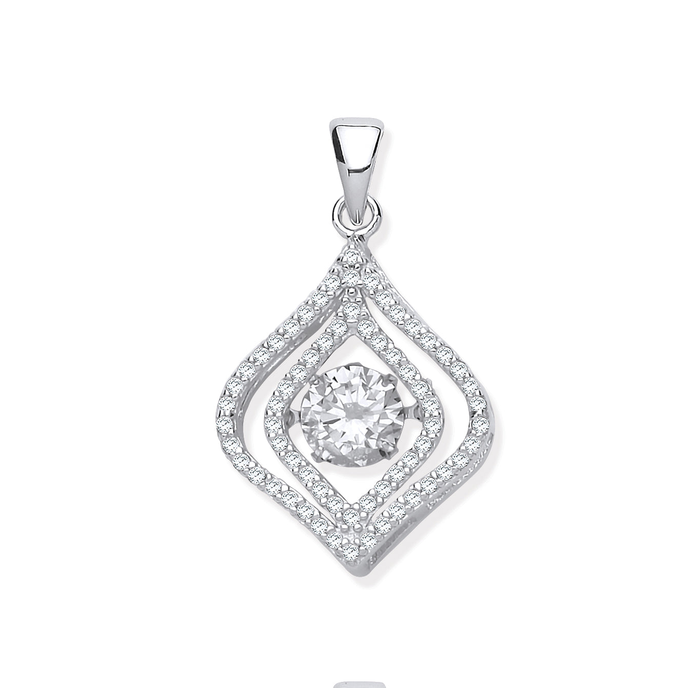 925 Sterling Silver Cz Pendant with Hanging Shimmering Clear Cz & Chain