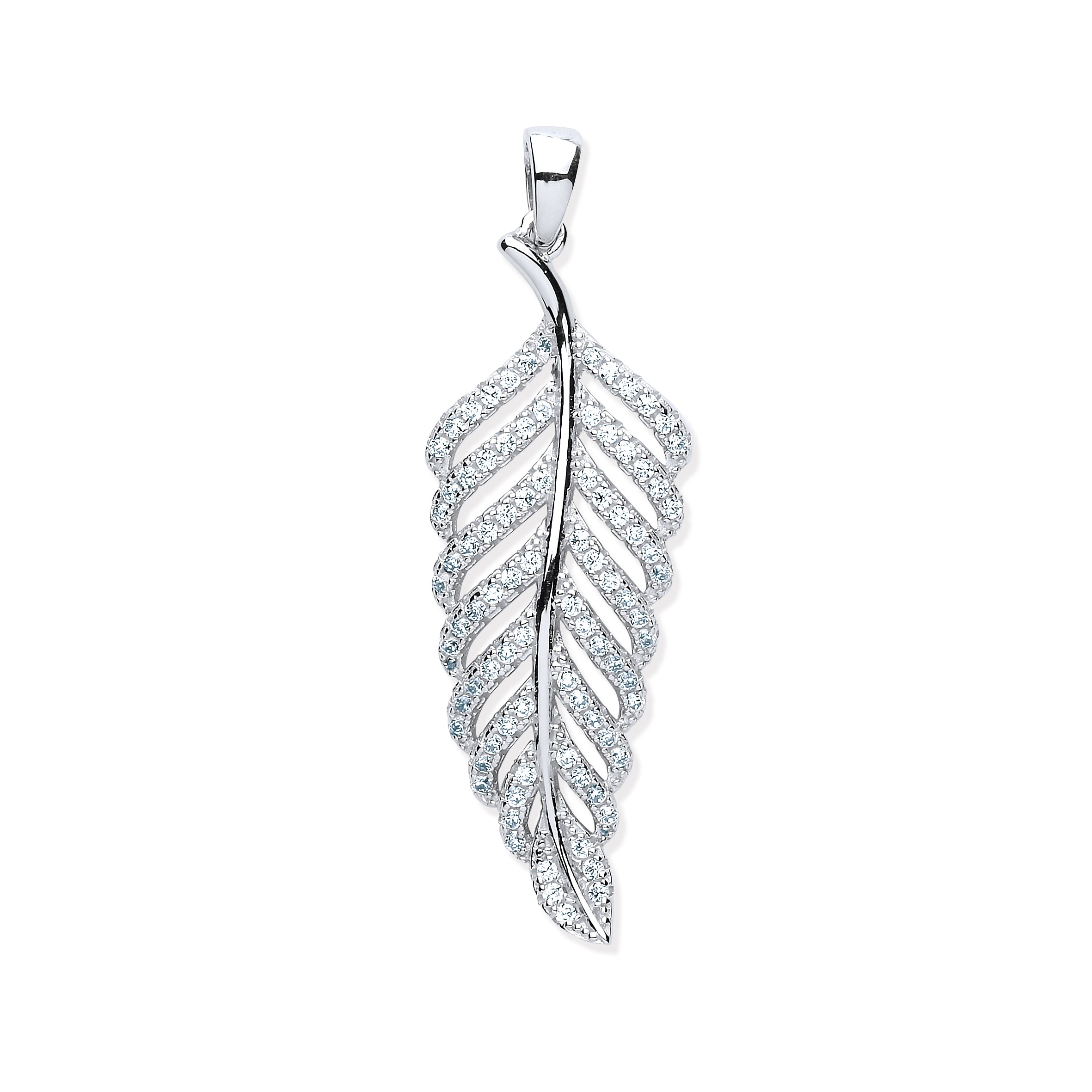 925 Sterling Silver Cz Leaf Drop Pendant with Chain