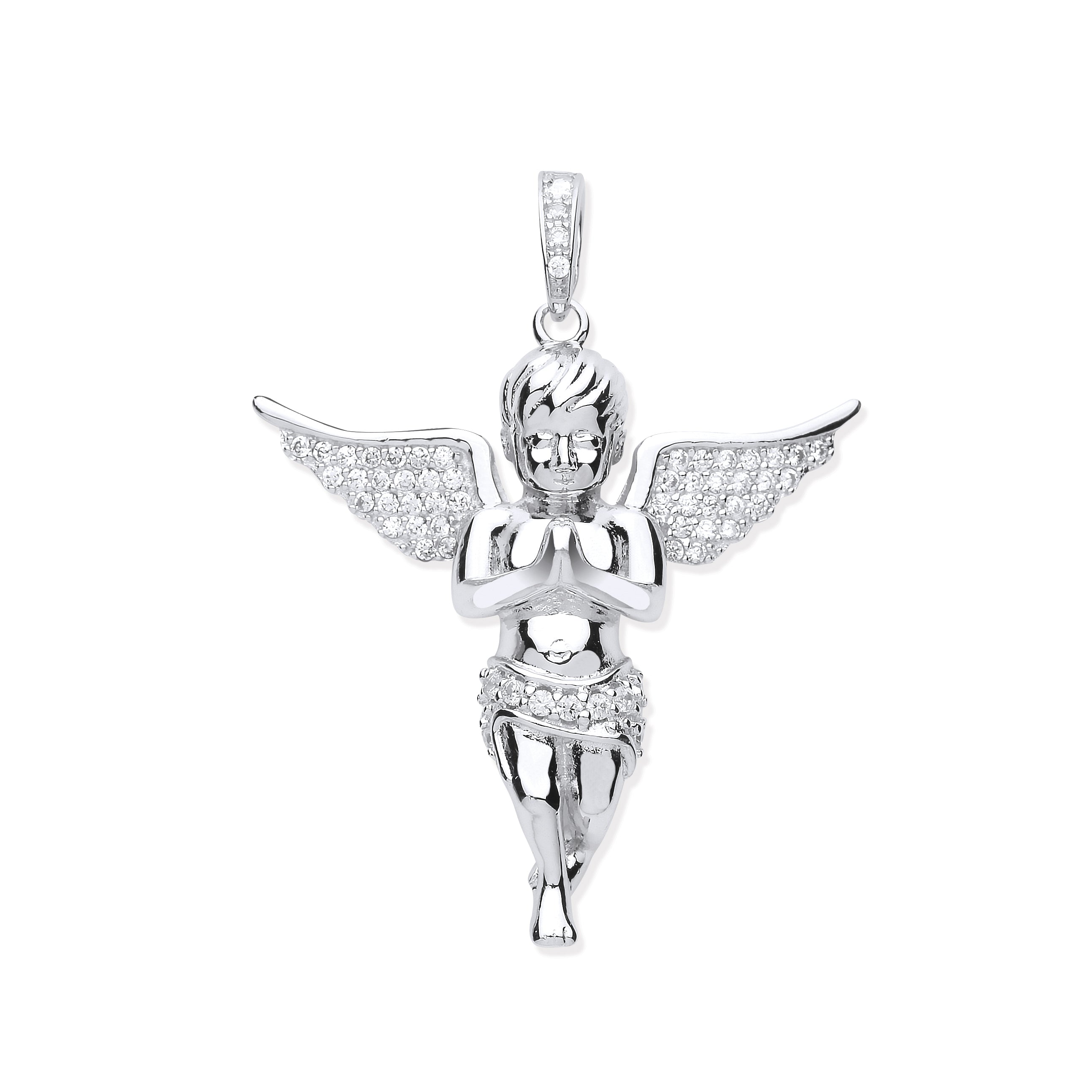 925 Sterling Silver CZ Angel Pendant with Chain