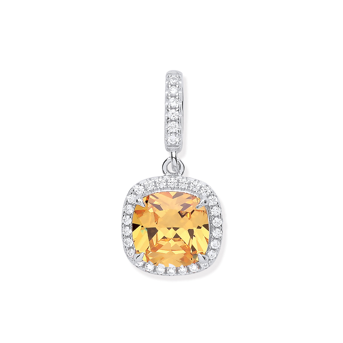 925 Sterling Silver Yellow CZ Drop Pendant with Chain