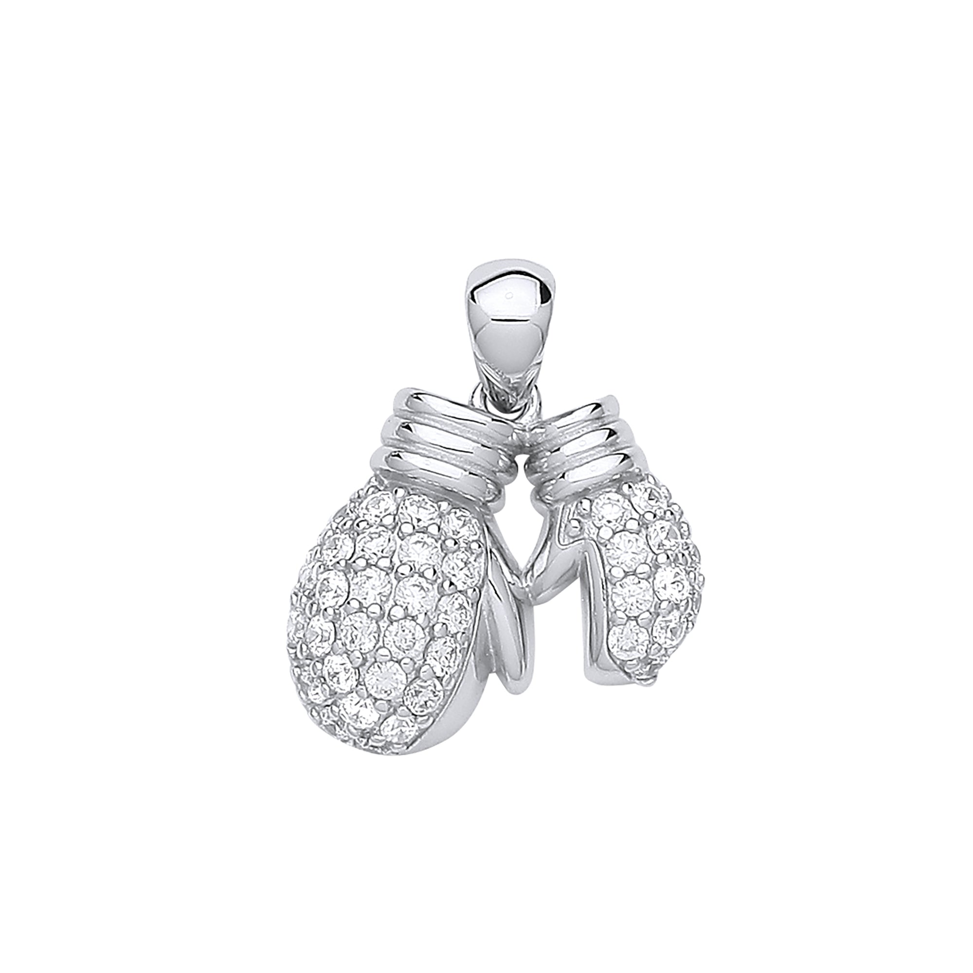 925 Sterling Silver CZ Boxing Gloves Drop Pendant with Chain