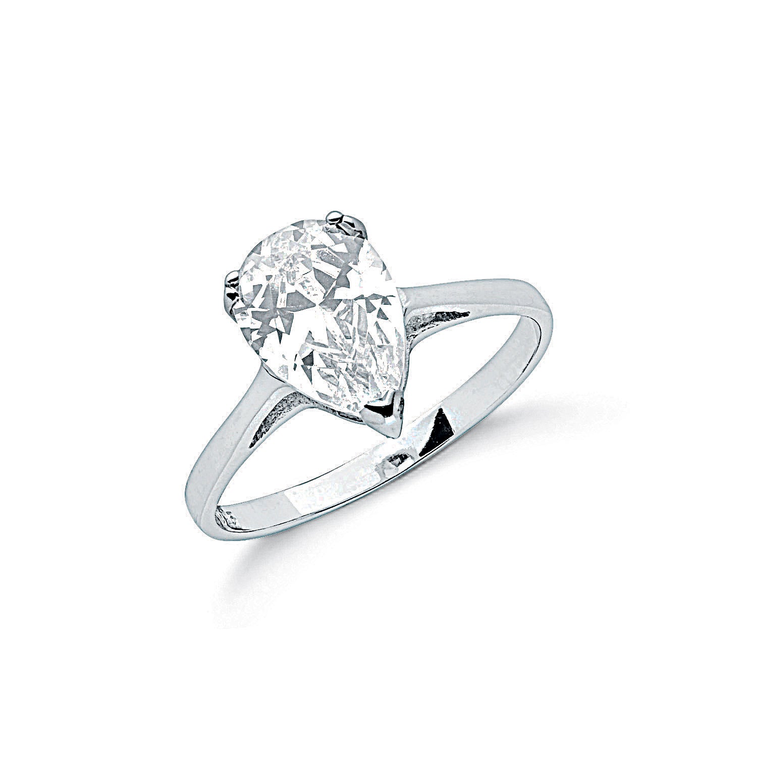 925 Sterling Silver Claw Set Pear Cut Cz Solitaire Ring