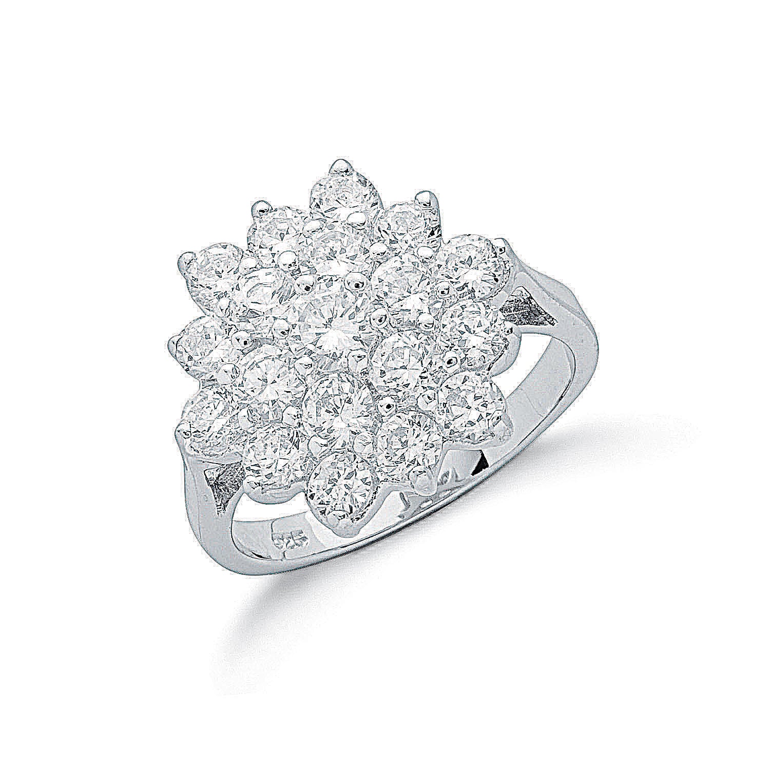 925 Sterling Silver Claw Set Cz Cluster Ring